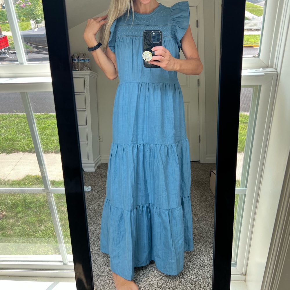 Women’s Linen Embroidered Blue Dress